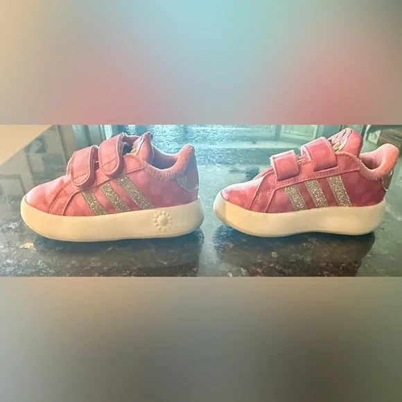 Adidas Disney Grand Court Minnie Mouse silver sparkle Pink Sneakers size 8 - Picture 8 of 16
